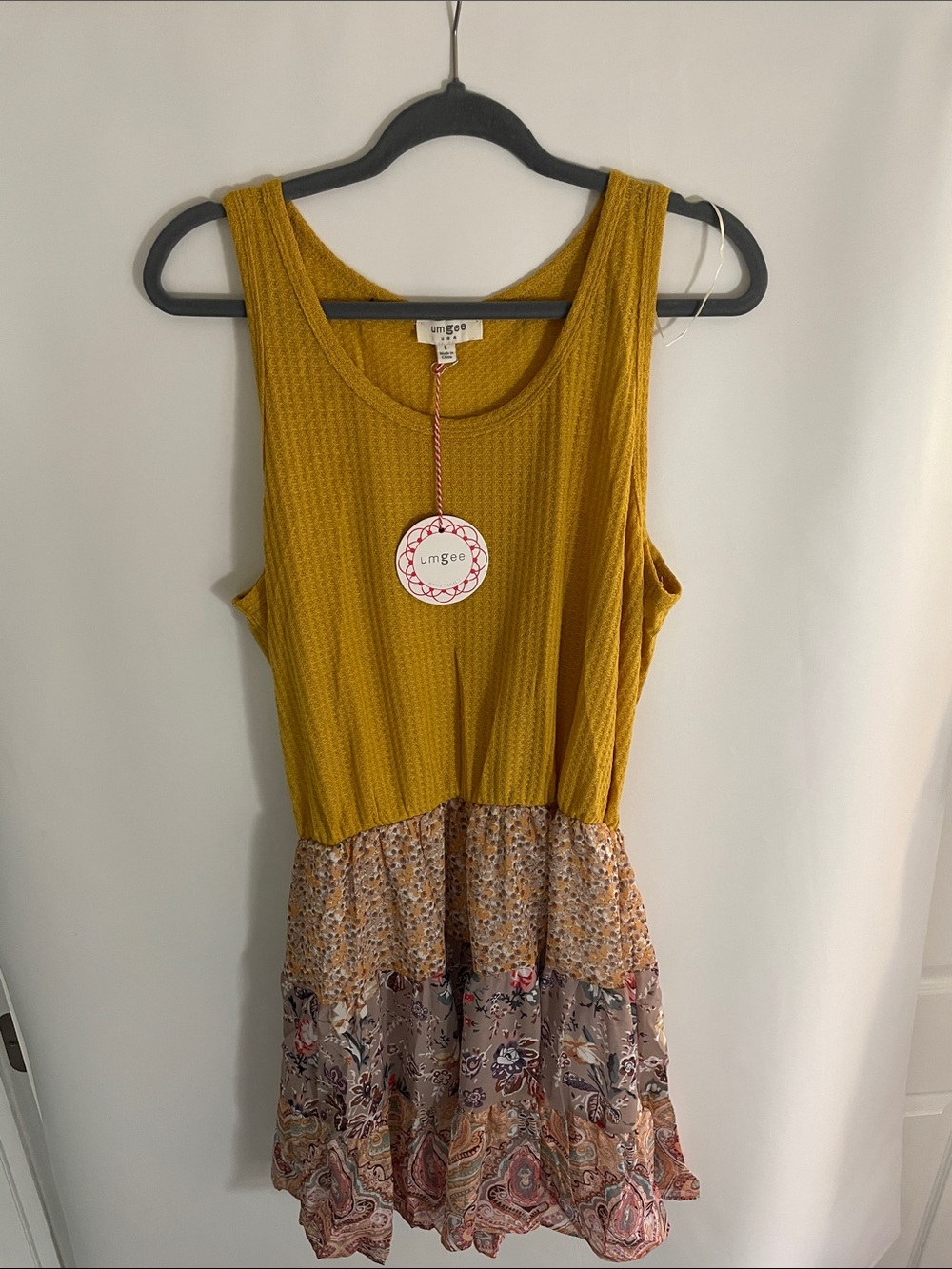 Umgee Goldenrod Tank Floral Bottom Tiered Mini Dress